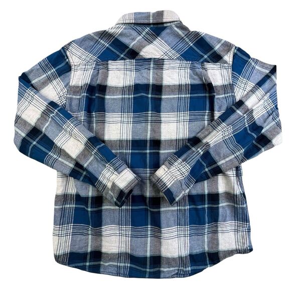Simms Flannel Shirt Mens Medium Blue Gray Plaid Fishing Outdoor Camping - Picture 7 of 12